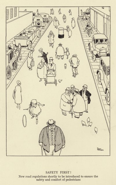 Safety first! New road regulations shortly to be introduced to ensure the safety and comfort of pedestrians by William Heath Robinson