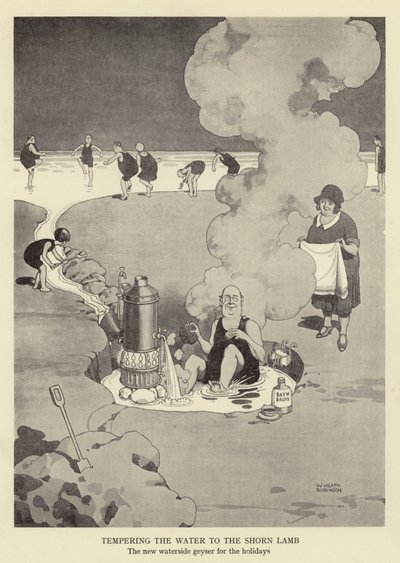 Tempering the water to the shorn lamb, the new waterside geyser for the holidays by William Heath Robinson