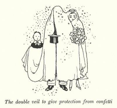 The double veil to give protection from confetti by William Heath Robinson