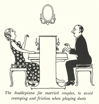 The Doublepiano for Married Couples, to Avoid Cramping and Friction When Playing Duets by William Heath Robinson