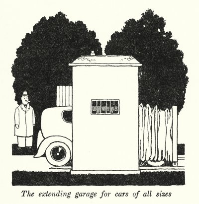 The Extending Garage for Cars of All Sizes by William Heath Robinson