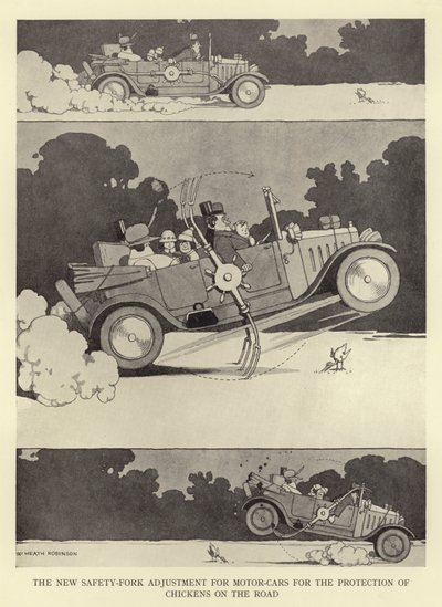 The New Safety-Fork Adjustment for Motor-Cars for the Protection of Chickens on the Road by William Heath Robinson