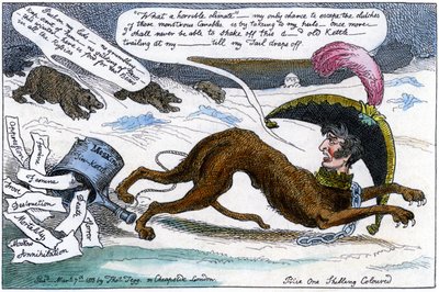 The Corsican bloodhound pursued by the Russian bear by William Helmes