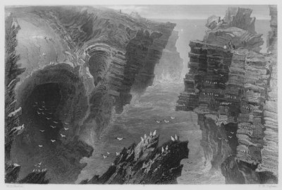 Puffing Hole, near Kilkee (engraving) by William Henry (after) Bartlett