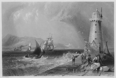 South-wall Lighthouse, with Howth Hill in the distance by William Henry (after) Bartlett