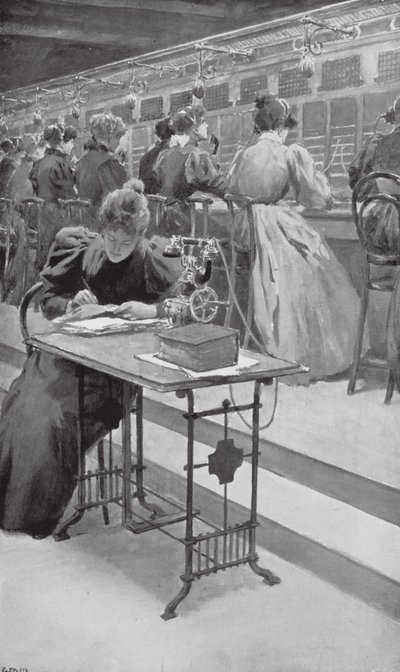 At Work in a Telephone Room by William Henry (after) Margetson