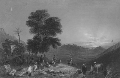 Halt of a Caravan in the Desert of Girgola, near Mount Amanus by William Henry Bartlett