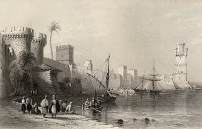 Harbour of Rhodes, Greece, Engraved by J.C. Armytage by William Henry Bartlett