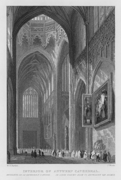 Interior of Antwerp Cathedral by William Henry Bartlett