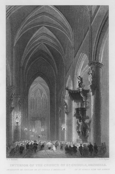 Interior of the Church of St Gudule, Brussels by William Henry Bartlett