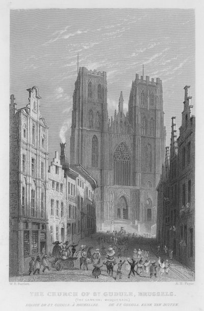The Church of St Gudule, Brussels, The Carnival Masquerade by William Henry Bartlett