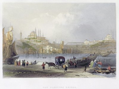 The Floating Bridge, Istanbul (engraved by J.C. Bentley, c.1850) by William Henry Bartlett