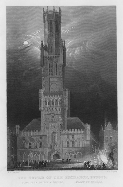 The Tower of the Exchange, Bruges by William Henry Bartlett