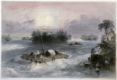 Transportation of Wood and Rapids to the Village of Cedars - in Canadian scenery illustrated by Bartlett W. H. by William Henry Bartlett