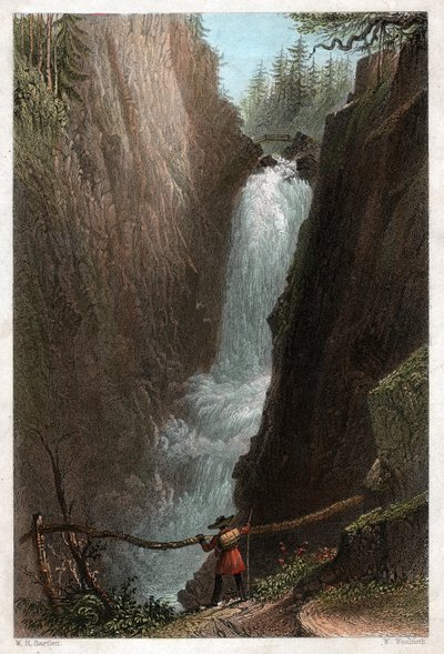 Waterfalls of the Aar, in the Aar Gotthard massif, Swiss Alps by William Henry Bartlett