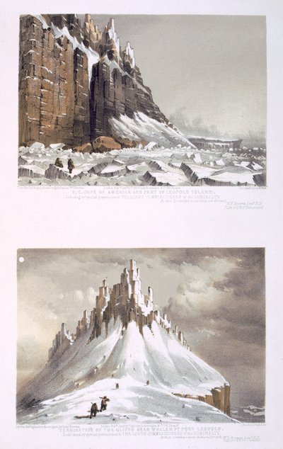 N.E. Cape of America and part of Leopold Island (top) and Termination of the Cliffs near Whaler Point, Port Leopold (bottom) from 