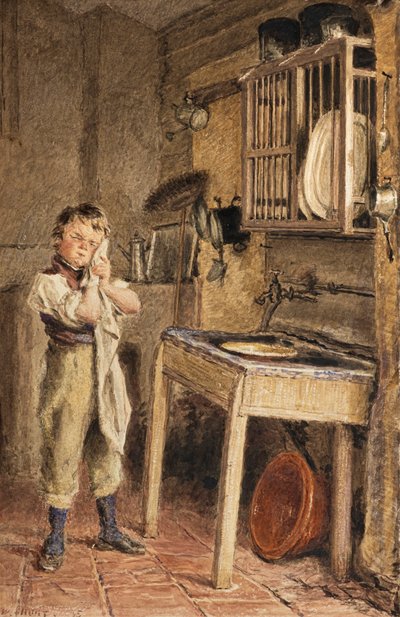 A Young Boy Washing at the Kitchen Sink by William Henry Hunt