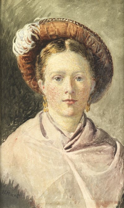 Lady in a feathered hat by William Henry Hunt