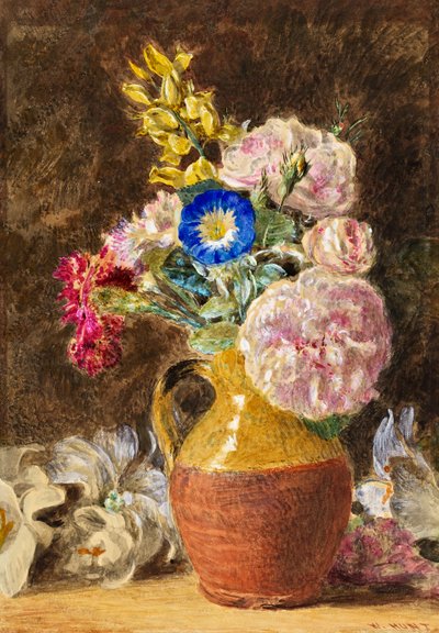 Mixed Flowers in a Brown and Fawn Jug by William Henry Hunt