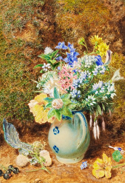 Pale Blue China Jug with Heaths and Small Flowers by William Henry Hunt
