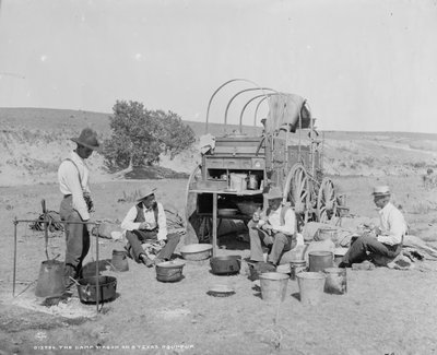 Camp wagon on a Texas roundup, c.1900 (b/w photo) by William Henry Jackson