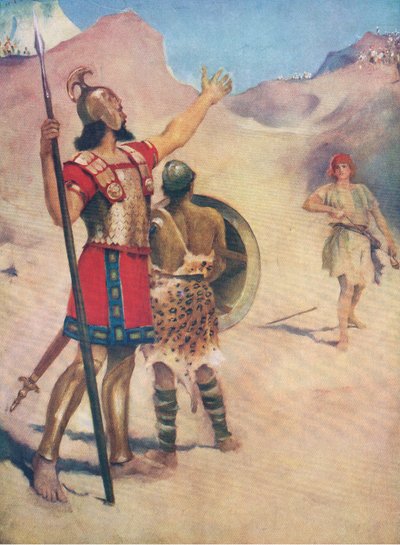 David and Goliath, from The Bible Picture Book published by Thomas Nelson, c.1950 by William Henry Margetson