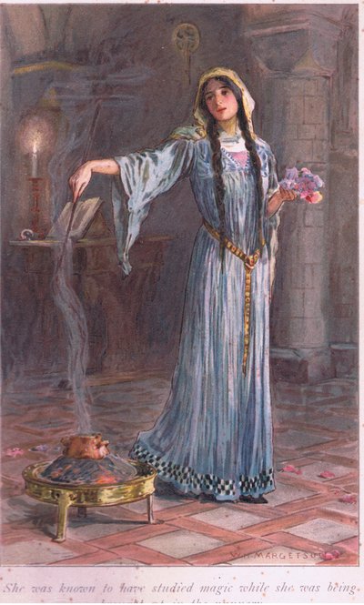 She was known to have studied magic while she was being brought up in the nunnery by William Henry Margetson