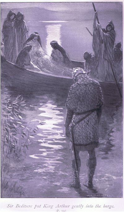 Sir Bedivere put King Arthur gently into the barge by William Henry Margetson