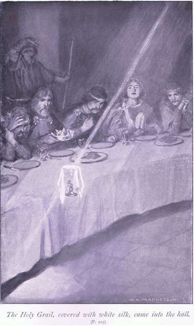 The Holy Grail, Covered with White Silk, Came into the Hall by William Henry Margetson