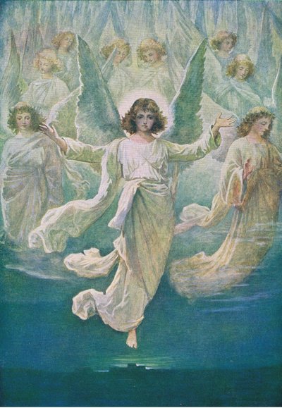 The angel choir, from The Bible Picture Book published by Thomas Nelson, c.1950 by William Henry Margetson
