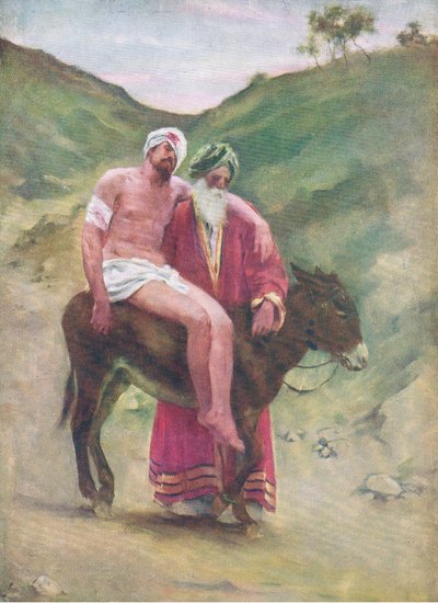 The good Samaritan, from The Bible Picture Book published by Thomas Nelson, c.1950 by William Henry Margetson