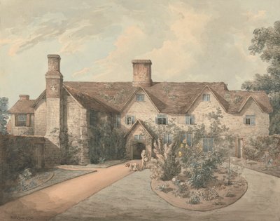 A Boy Playing a Drum in the Garden of a Country House by William Henry Pyne