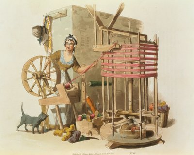 A Woman Wool Skeiner, engraved by the artist by William Henry Pyne