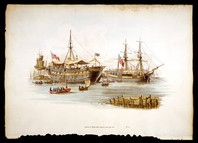 Prison Ships Hulks or Tenders in the Thames off the Tower of London by William Henry Pyne