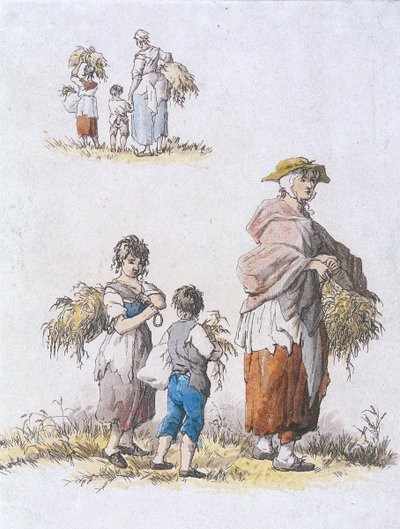 Women and Children Gleaning, Provincial Characters by William Henry Pyne