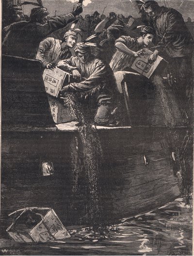 Boston Boys Disguised as Indians Throwing the Tea Chests into the Harbour AD 1773 by William Heysham Overend