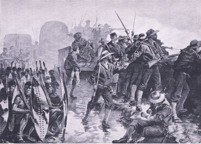Defending a laager against a Zulu attack by William Heysham Overend