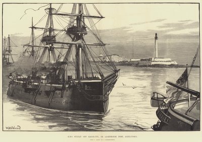 HMS Sultan off Ras-el-Tin, or Lighthouse Fort, Alexandria by William Heysham Overend