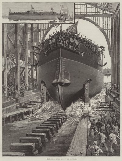 Launch of HMS Rodney at Chatham by William Heysham Overend