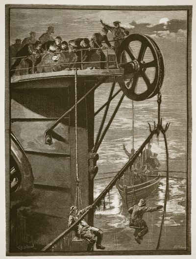 Modern Science: Picking up a telegraph cable at sea, engraved by W.J. Palmer by William Heysham Overend