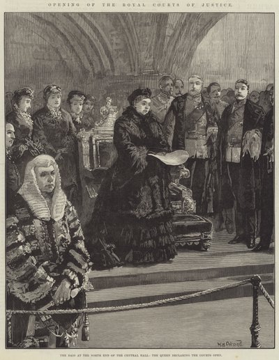 Opening of the Royal Courts of Justice, the Dais at the North End of the Central Hall, the Queen declaring the Courts Open by William Heysham Overend