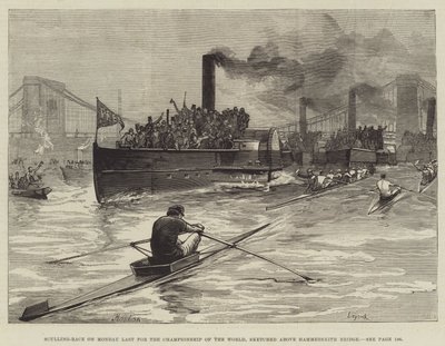 Sculling-Race for the Championship of the World, Sketched Above Hammersmith Bridge by William Heysham Overend