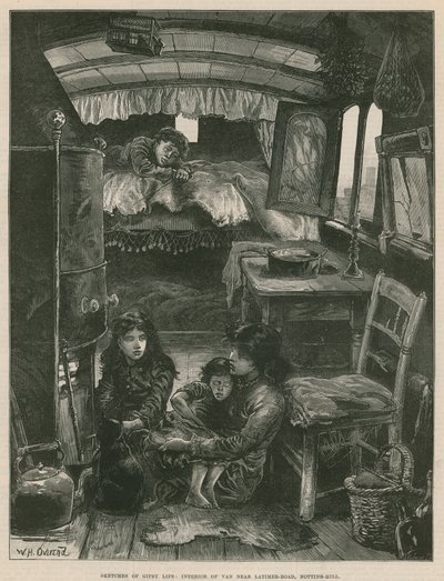 Sketches of Gipsy Life; Interior of Van near Latimer Road, Notting Hill by William Heysham Overend