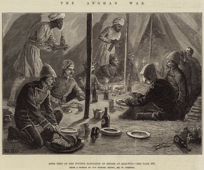 The Afghan War, Mess Tent of the Fourth Battalion of Rifles at Basawul by William Heysham Overend