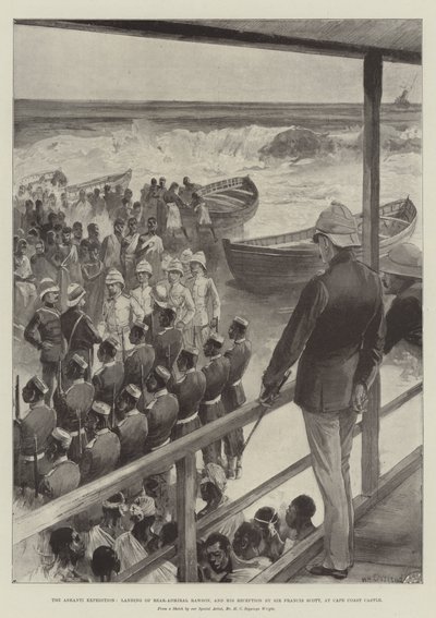 The Ashanti Expedition, landing of Rear-Admiral Rawson, and his Reception by Sir Francis Scott, at Cape Coast Castle by William Heysham Overend