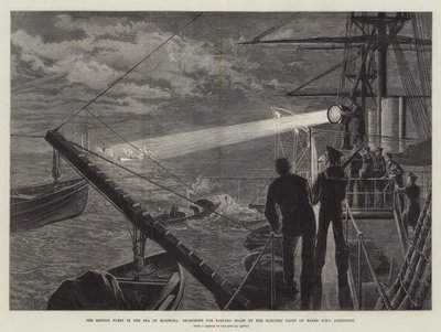 The British Fleet in the Sea of Marmora, searching for Torpedo Boats by the Electric Light on Board HMS Agincourt by William Heysham Overend