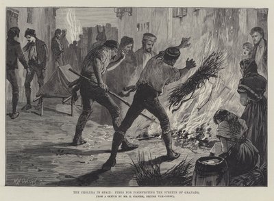 The Cholera in Spain, Fires for disinfecting the Streets of Granada by William Heysham Overend