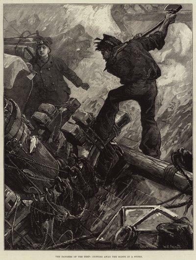 The Dangers of the Deep, cutting away the Masts in a Storm by William Heysham Overend
