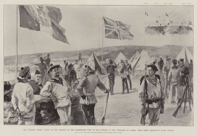 The Eastern Crisis, Scene on the Bastion of the Earthwork Fort of the Powers in the Outskirts of Canea, with their Respective Flags flying by William Heysham Overend