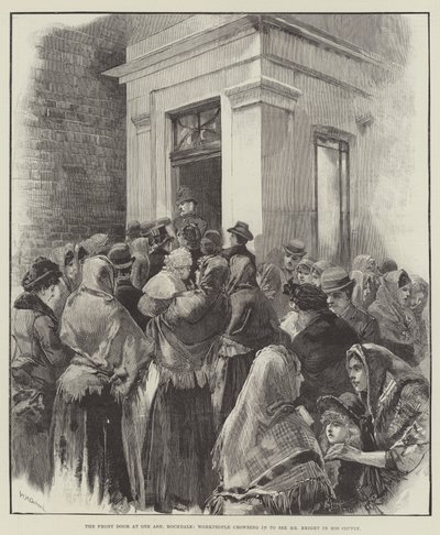 The Front Door at One Ash, Rochdale, Workpeople Crowding in to See Mr Bright in His Coffin by William Heysham Overend